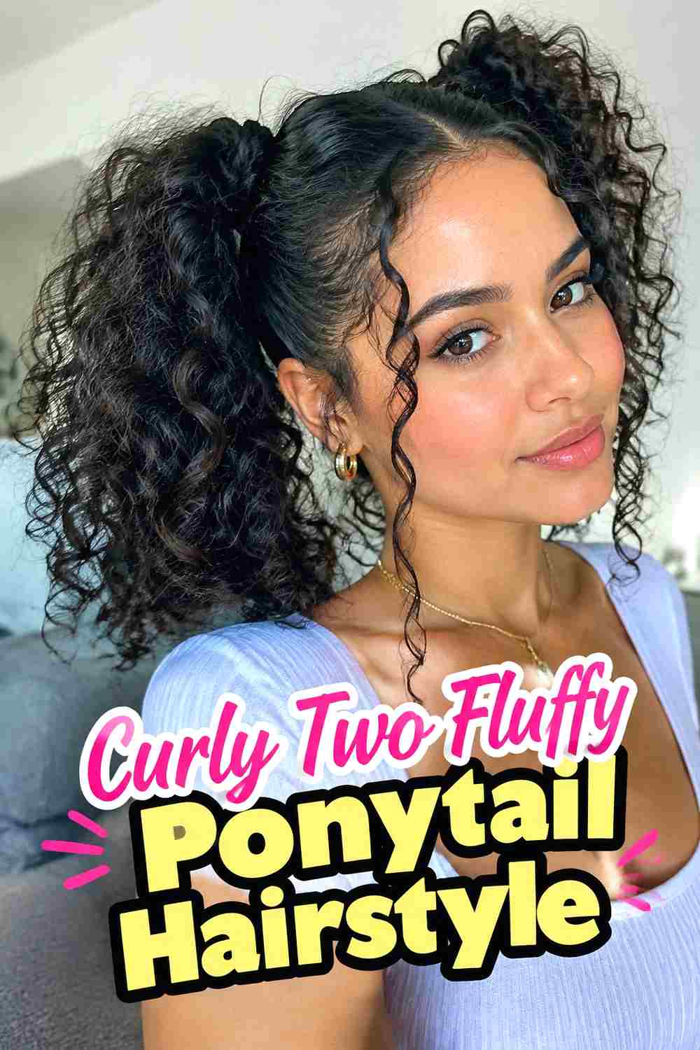 5. Curly Two Fluffy Ponytail Hairstyle
