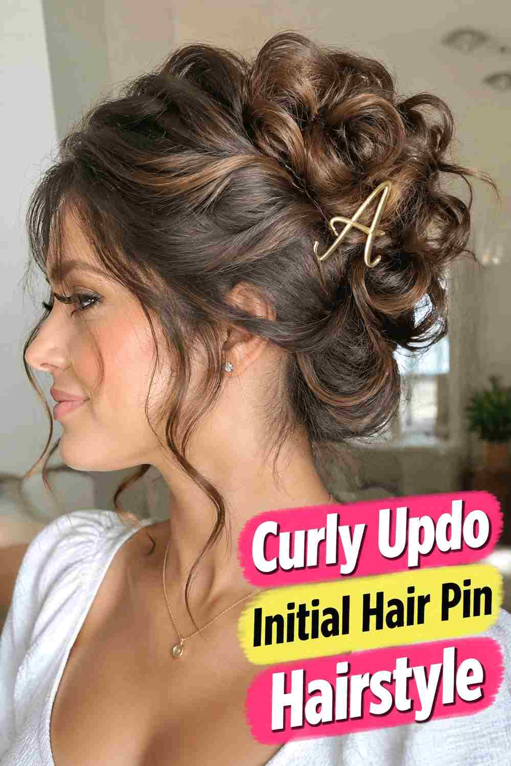 10. Curly Updo Initial Hair Pin Hairstyle