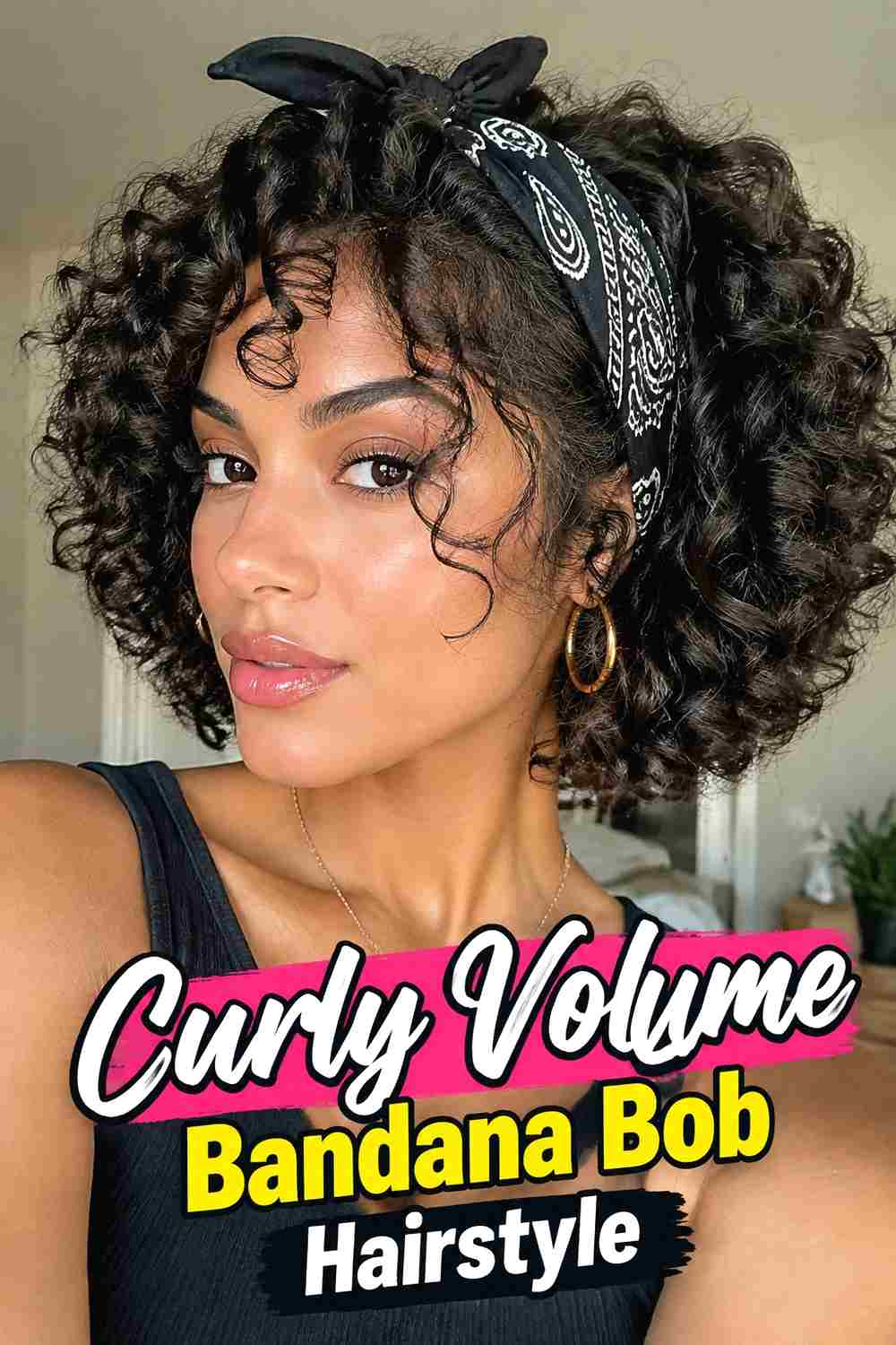4. Curly Volume Bandana Bob Hairstyle