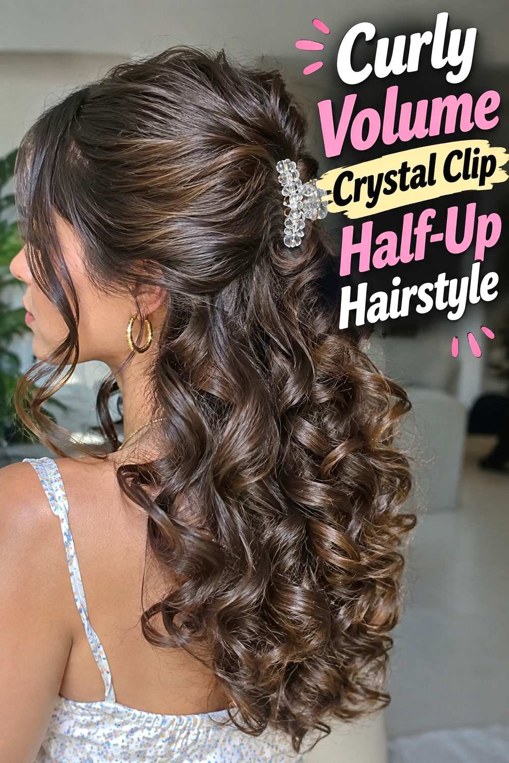 5. Curly Volume Crystal Clip Half Up Hairstyle