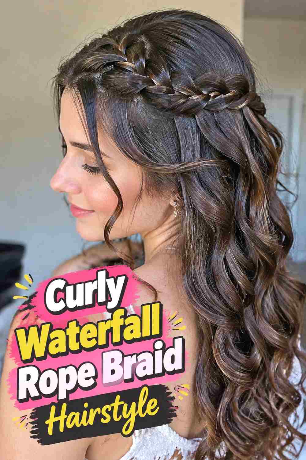 6. Curly Waterfall Rope Braid Hairstyle