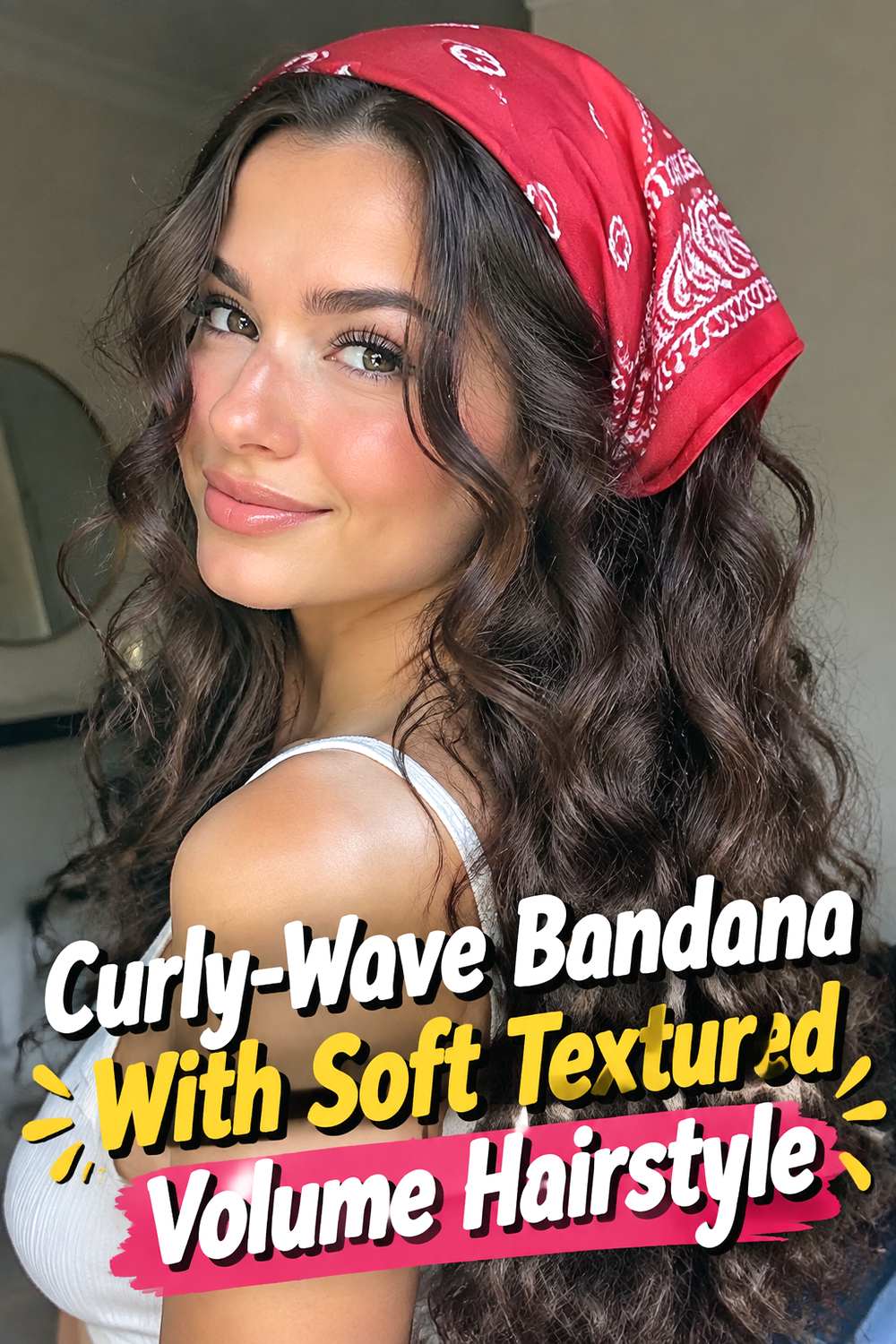 Curly-Wave Bandana With Soft Textured Volume Hairstyle