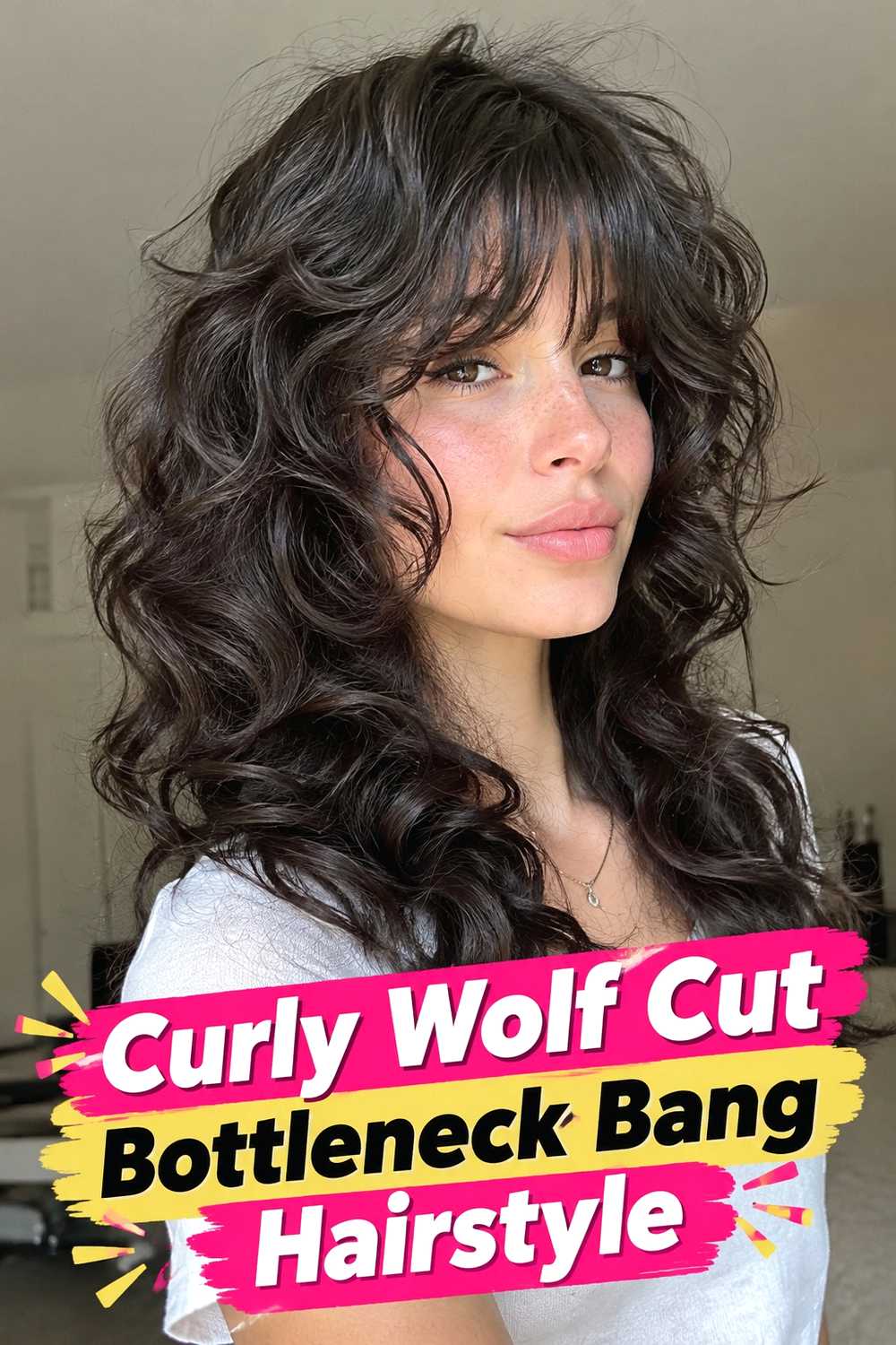 9. Curly Wolf Cut Bottleneck Bang Hairstyle