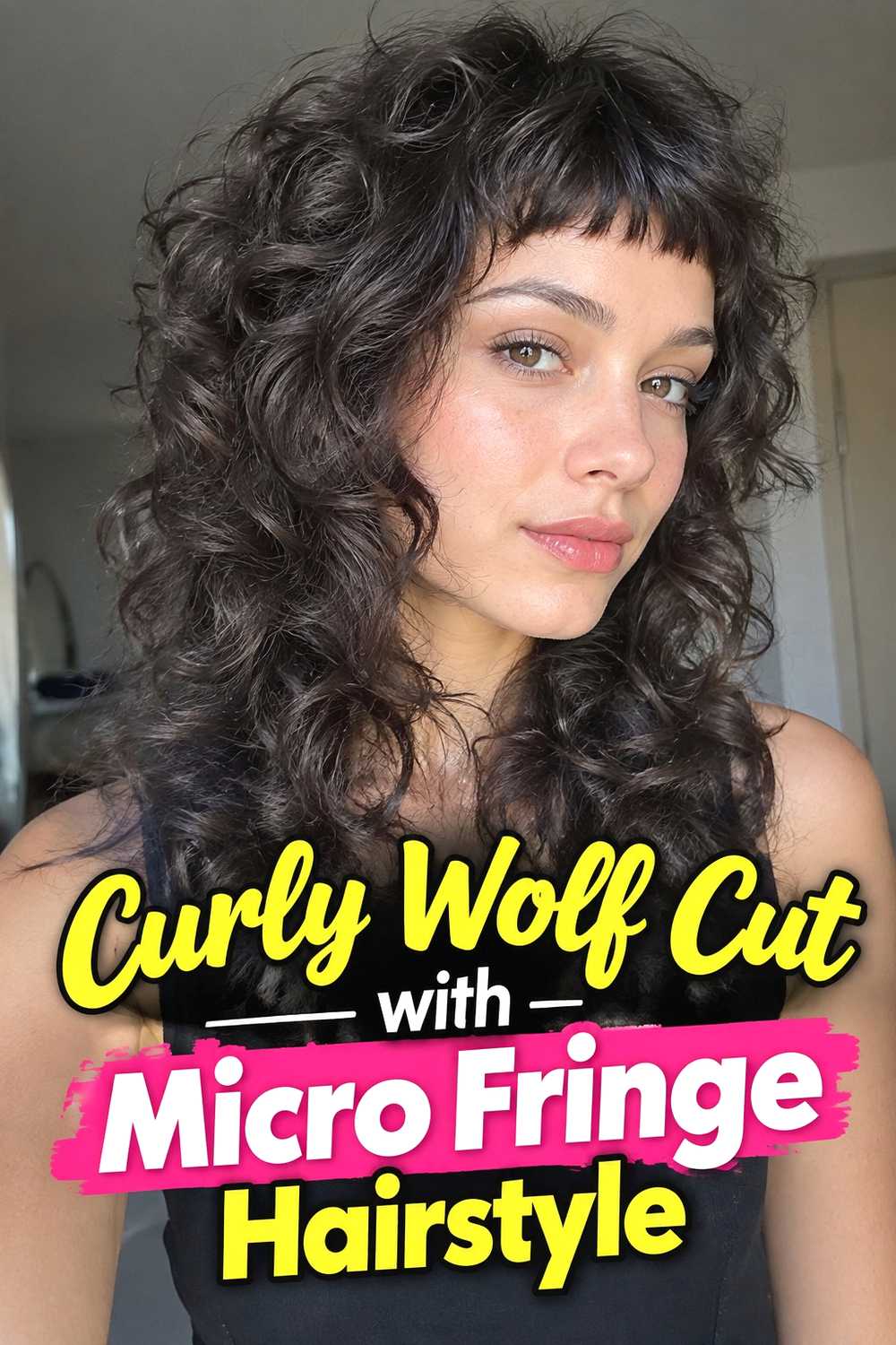 13. Curly Wolf Cut With Micro Fringe Hairstyle