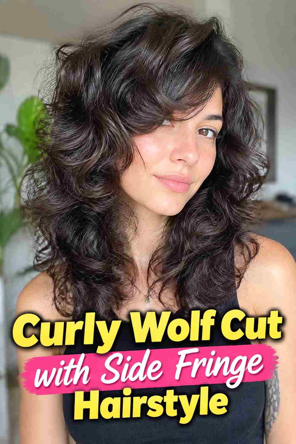 7. Curly Wolf Cut With Side Fringe Hairstyle
