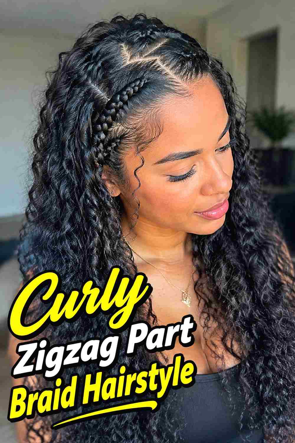 11. Curly Zigzag Part Braid Hairstyle