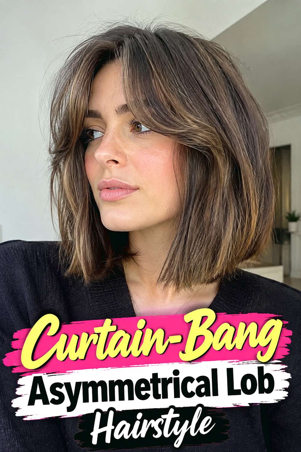 Curtain-Bang Asymmetrical Lob Hairstyle