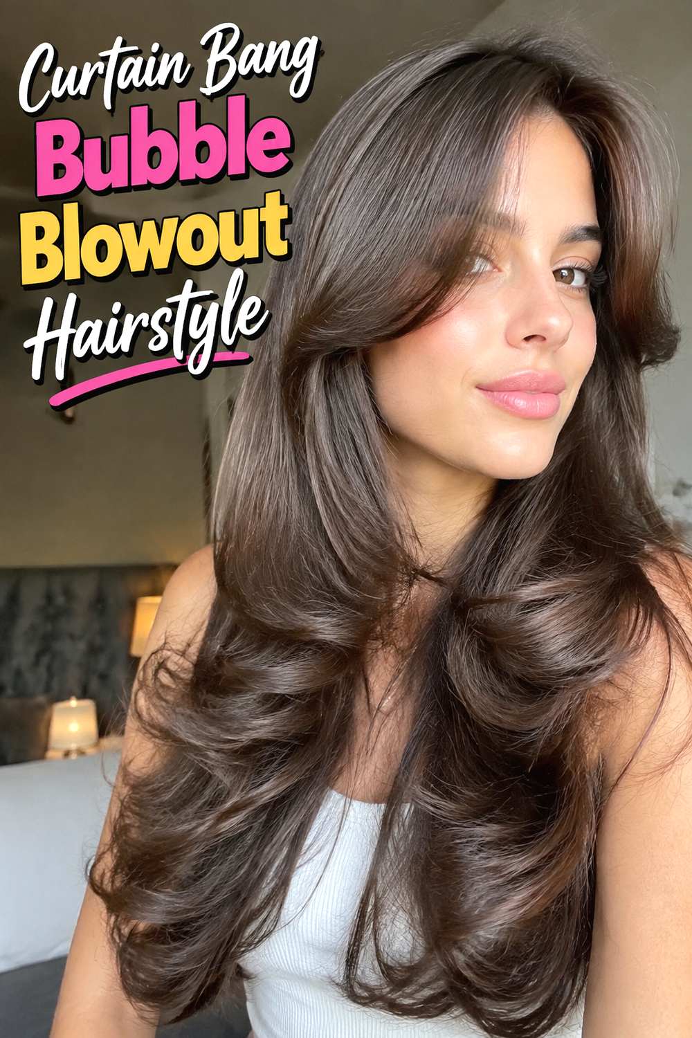 Curtain Bang Bubble Blowout Hairstyle