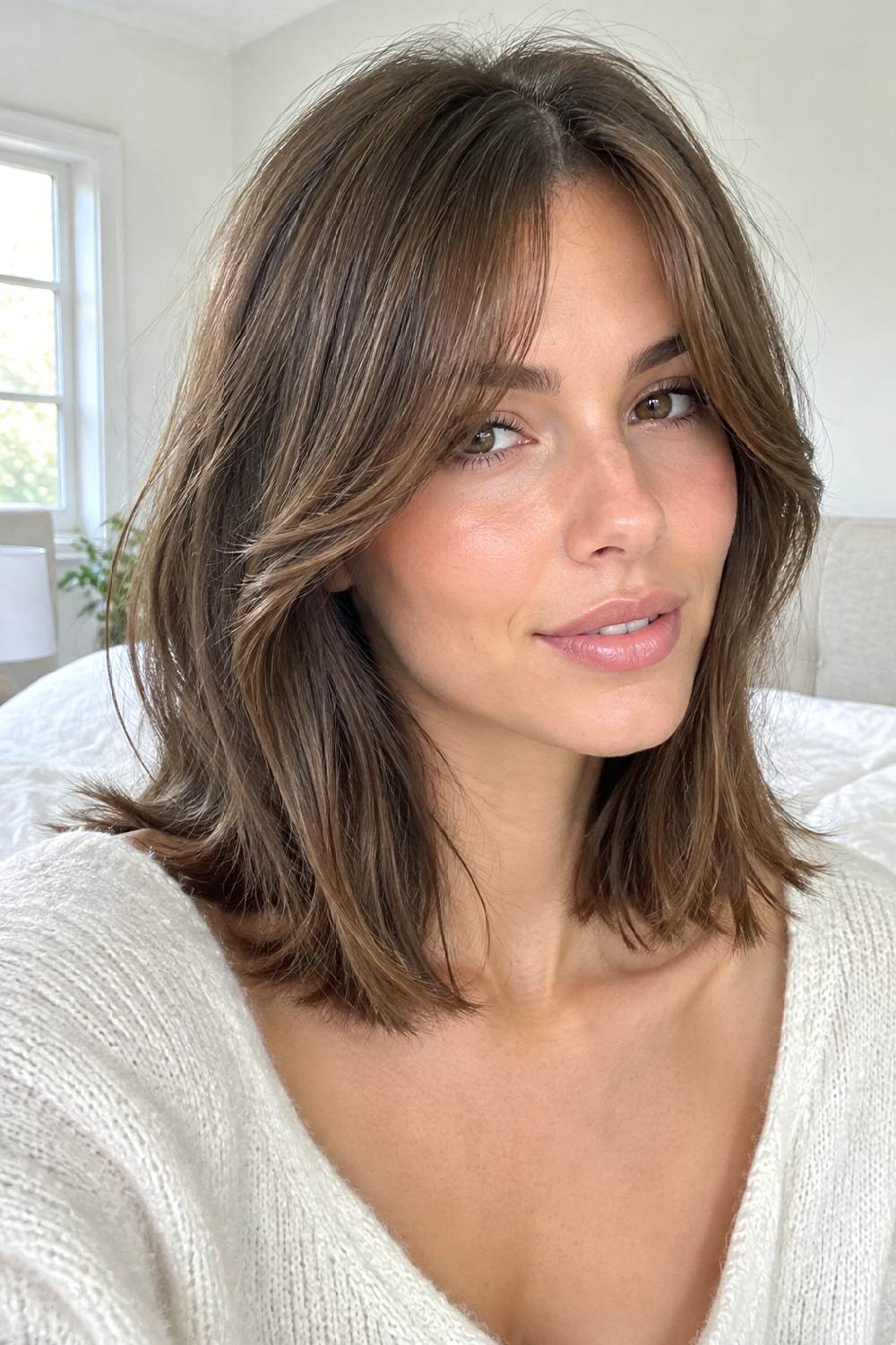 Curtain Bang Collarbone Lob Hairstyle