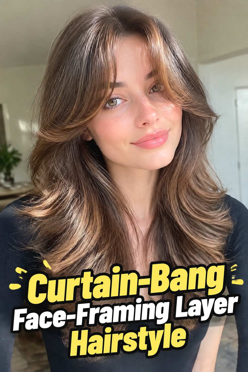 Curtain-Bang Face-Framing Layer Hairstyle