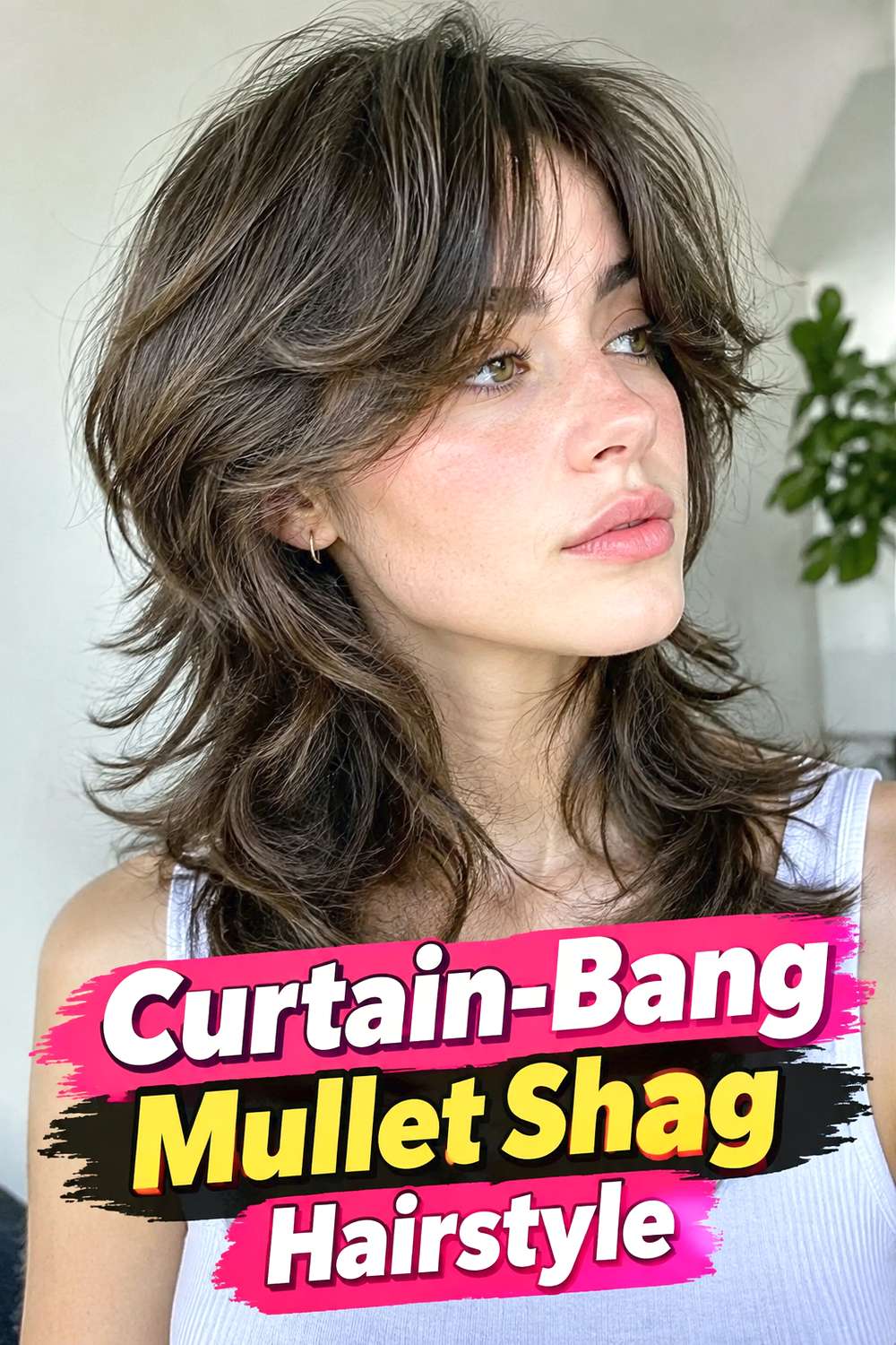 Curtain-Bang Mullet Shag Hairstyle