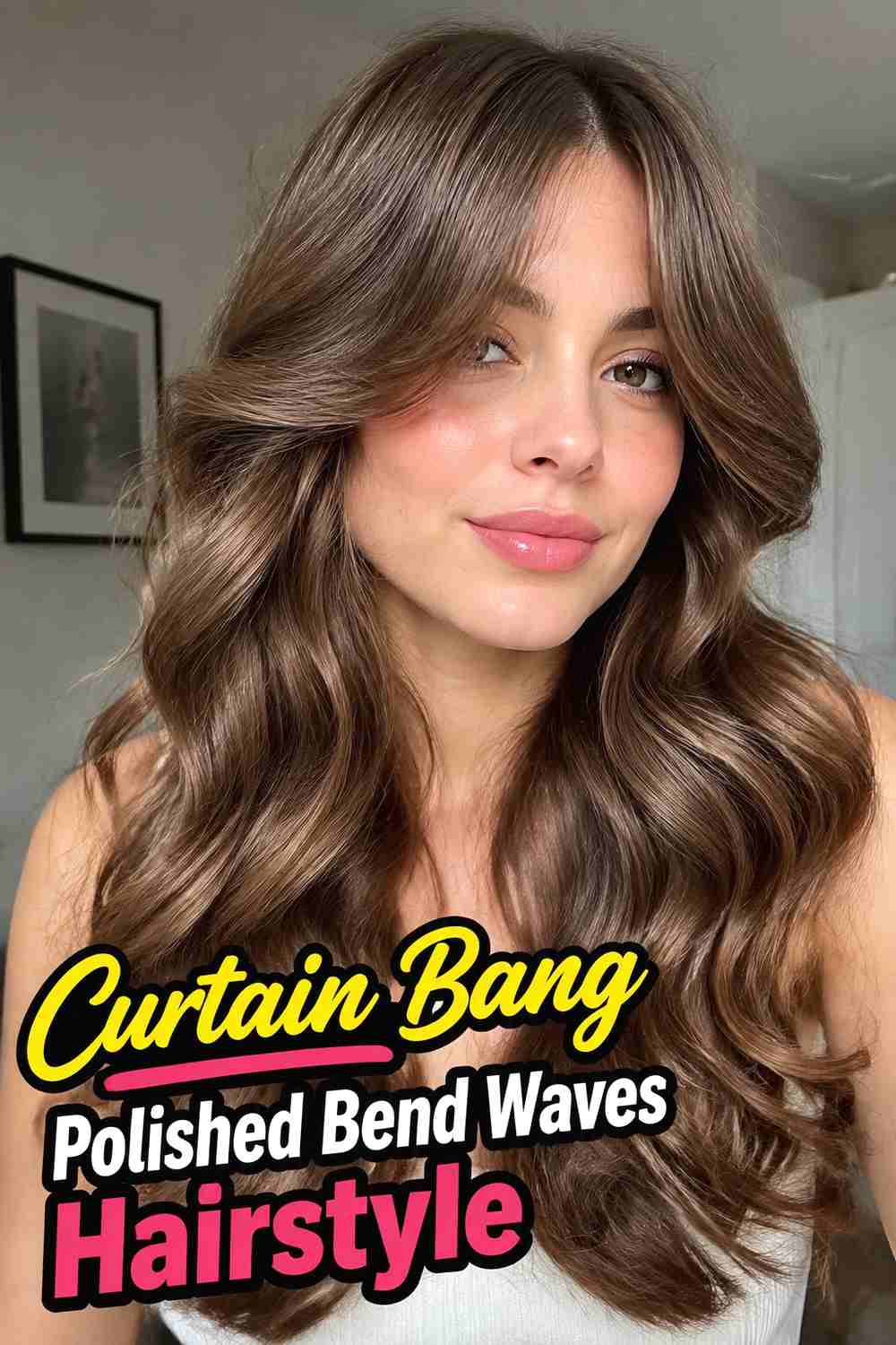 10. Curtain Bang Polished Bend Waves Hairstyle