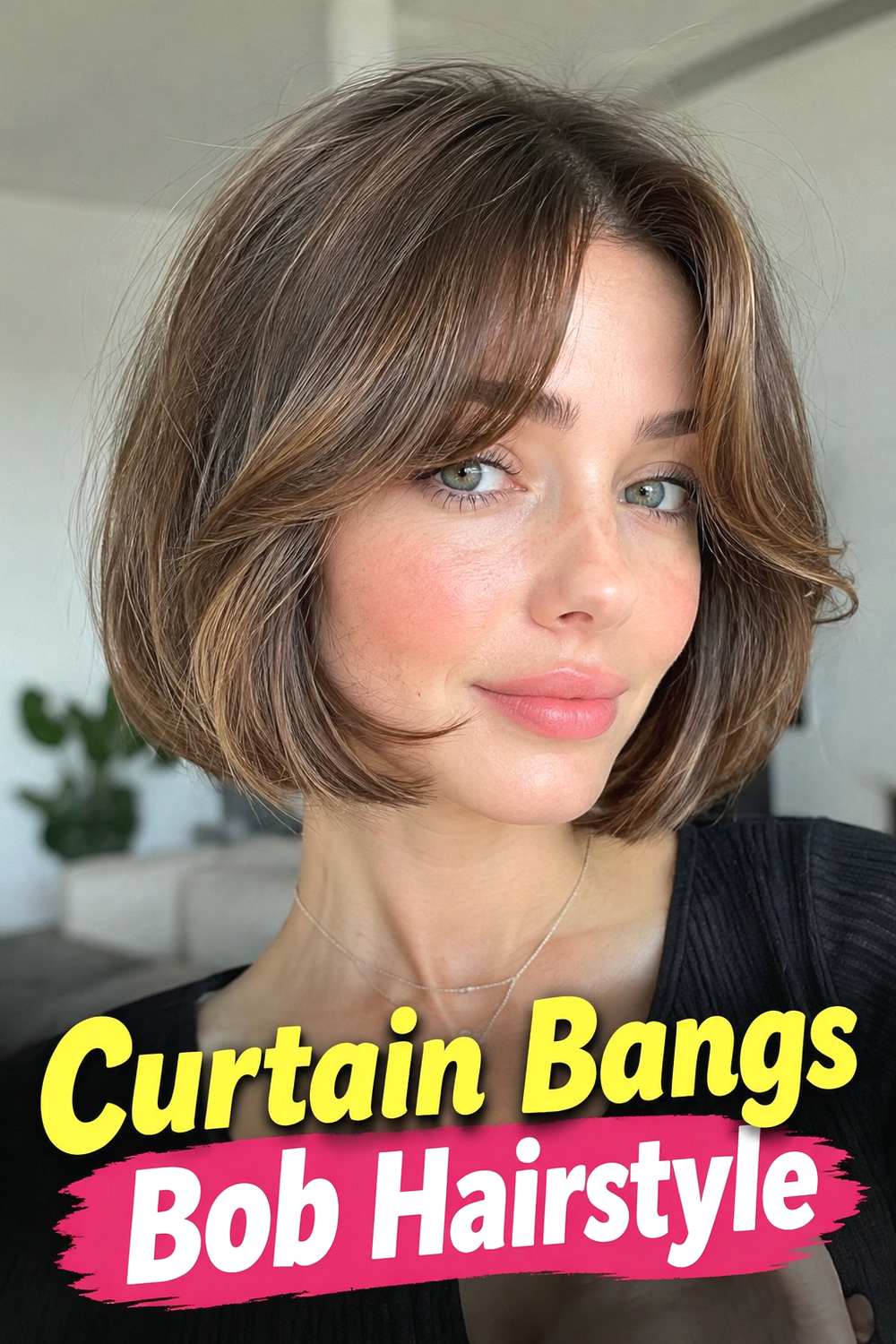 4. Curtain Bangs Bob Hairstyle