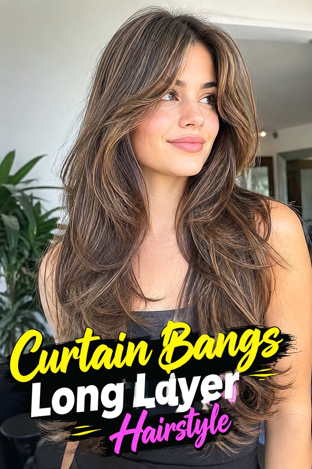 5. Curtain Bangs Long Layer Hairstyle