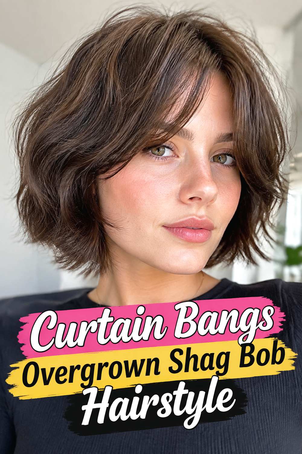 Curtain Bangs Overgrown Shag Bob Hairstyle