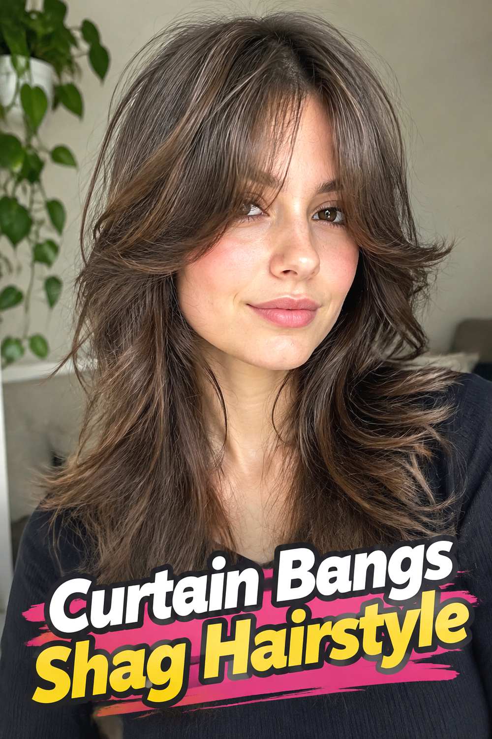 Curtain Bangs Shag Hairstyle