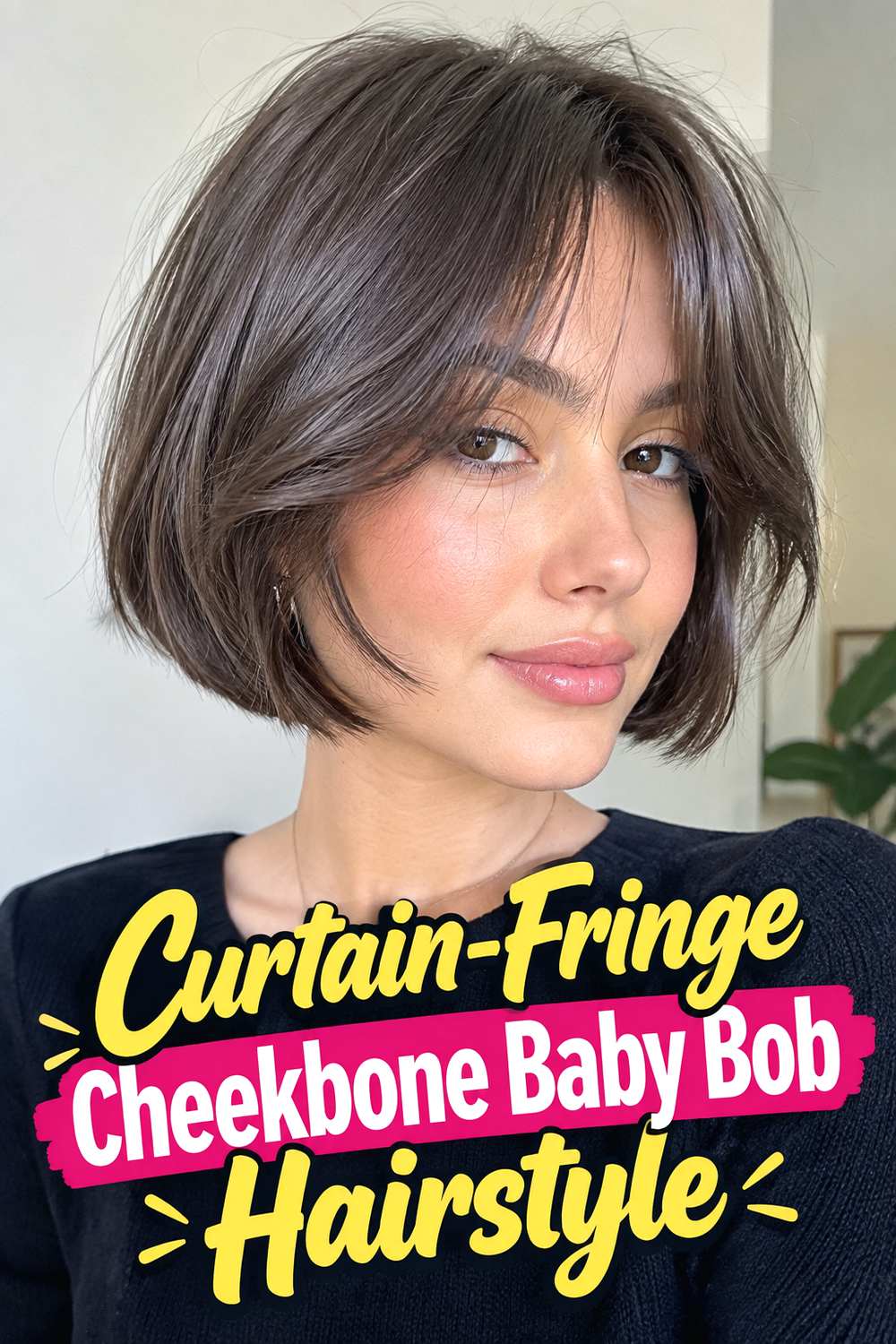 Curtain-Fringe Cheekbone Baby Bob Hairstyle