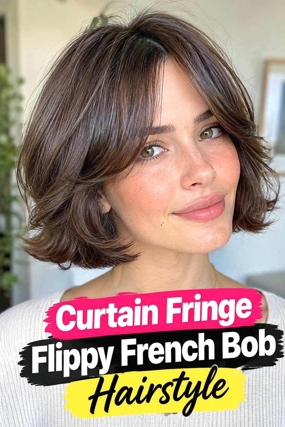 5. Curtain Fringe Flippy French Bob Hairstyle