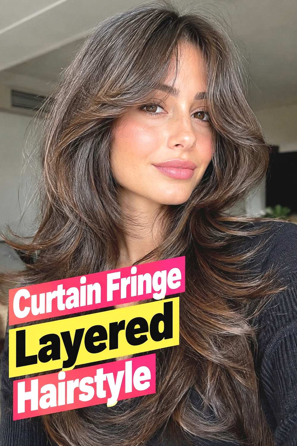2. Curtain Fringe Layered Hairstyle