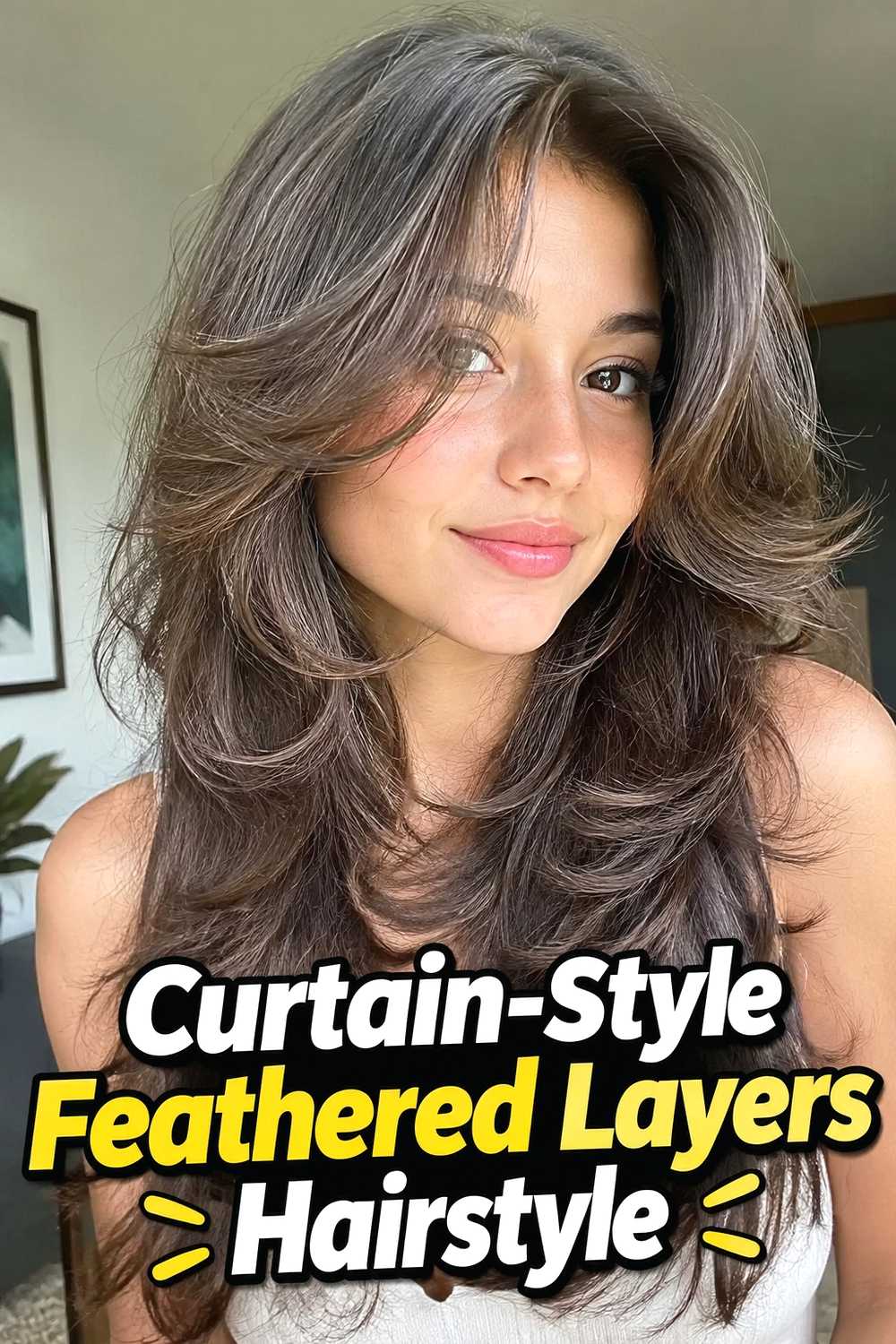 3. Curtain Style Feathered Layers Hairstyle