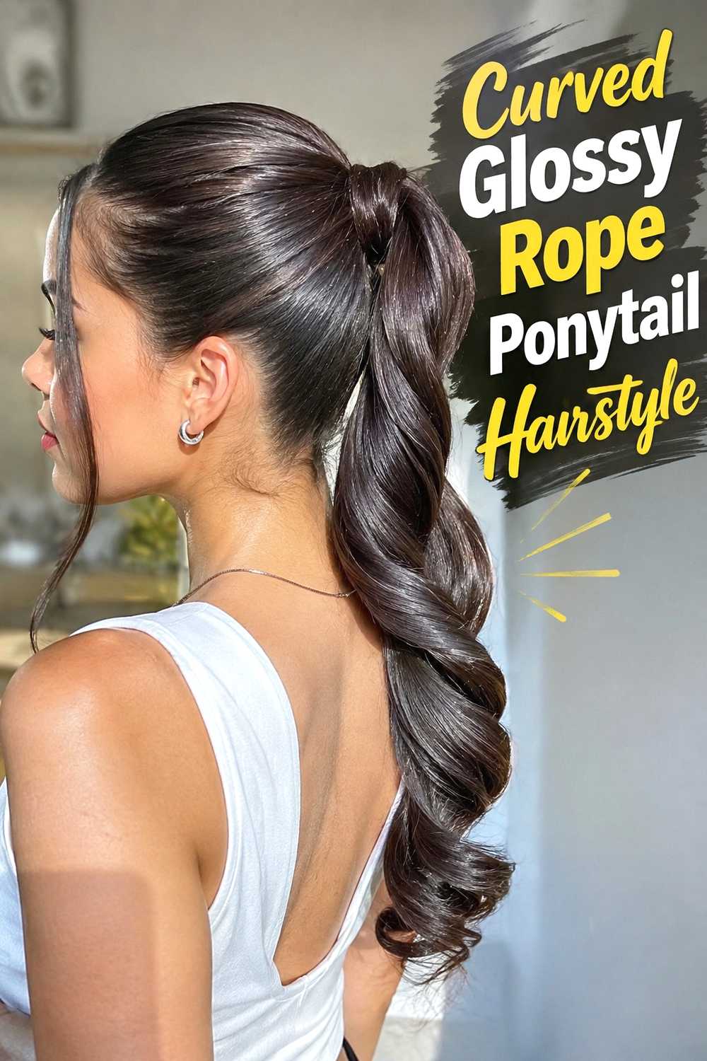 13. Curved Glossy Rope Ponytail Hairstyle