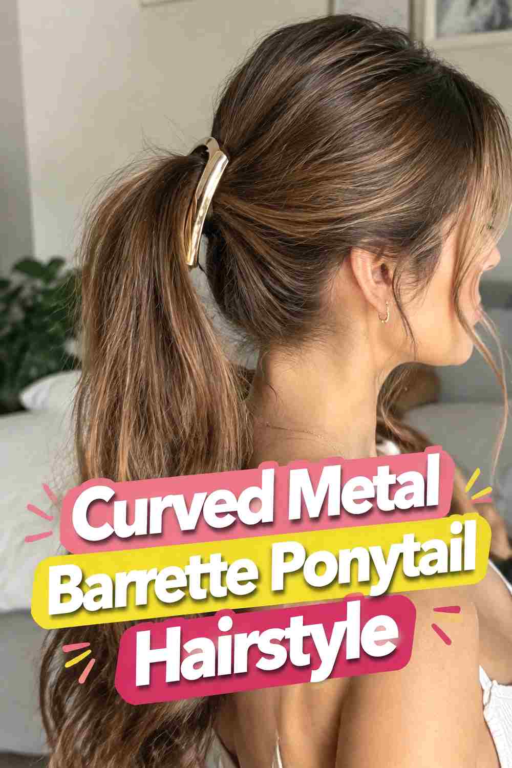 6. Curved Metal Barrette Ponytail Hairstyle