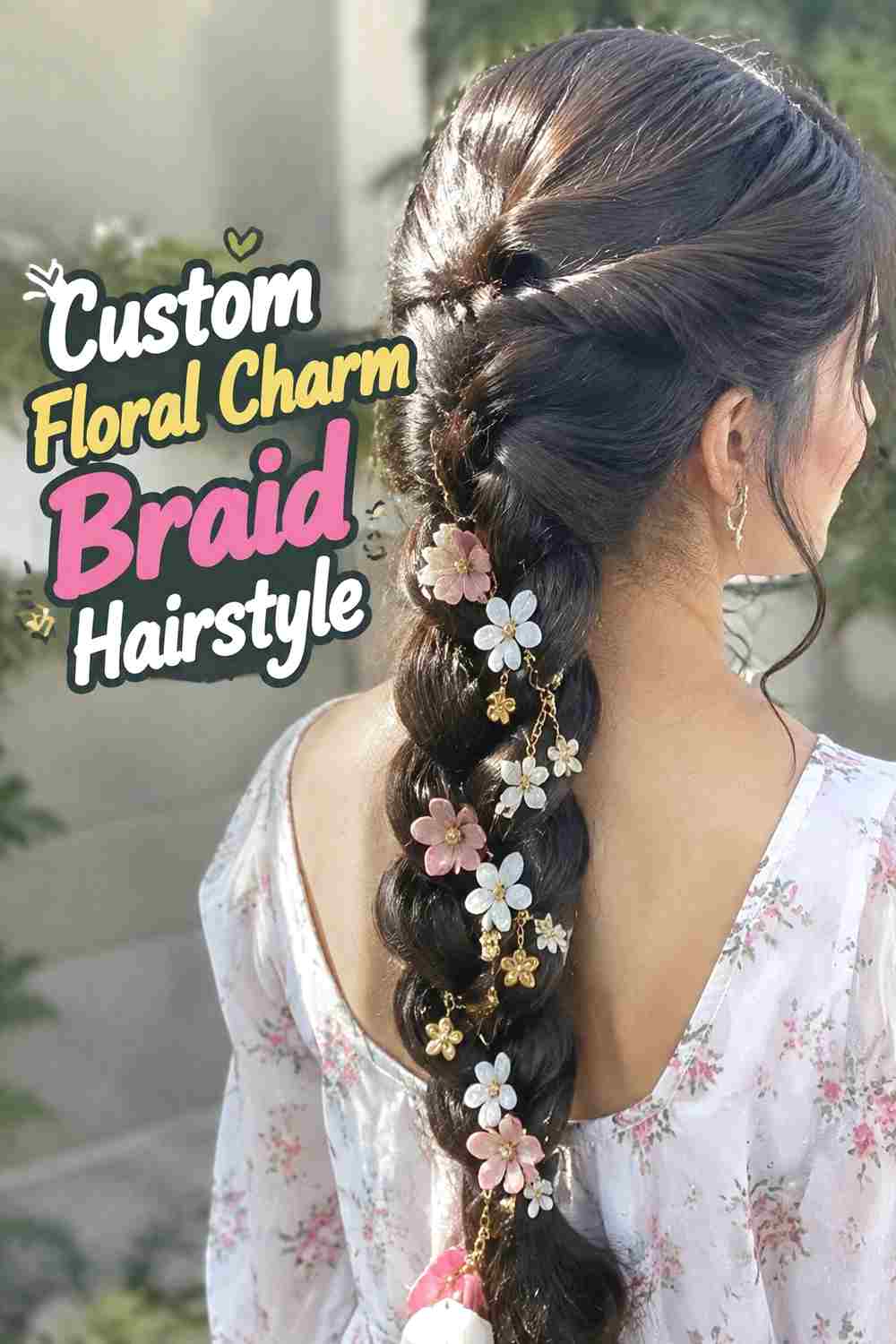 13. Custom Floral Charm Braid Hairstyle