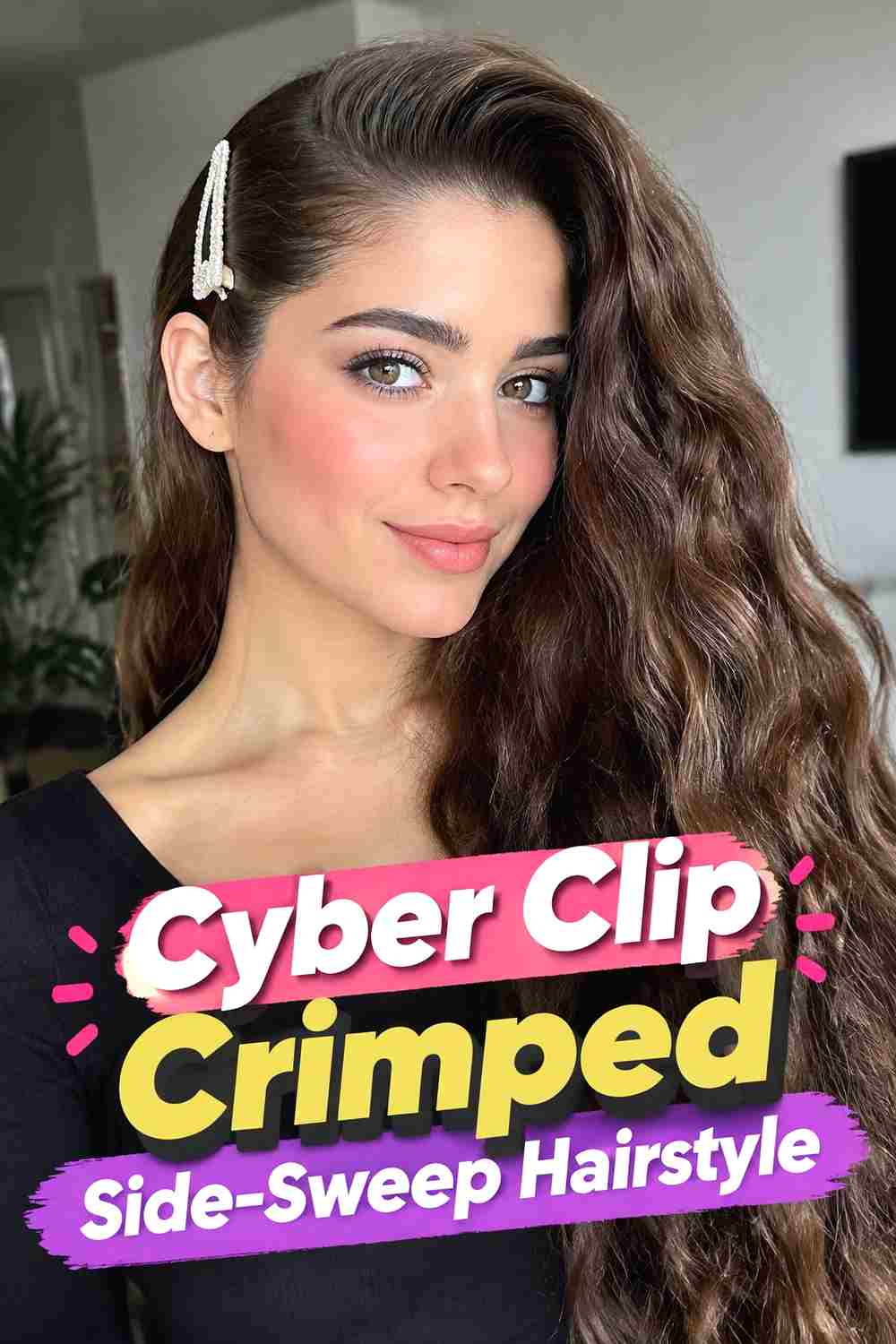 5. Cyber Clip Crimped Side Sweep Hairstyle