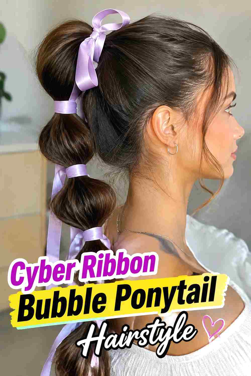 7. Cyber Ribbon Bubble Ponytail Hairstyle
