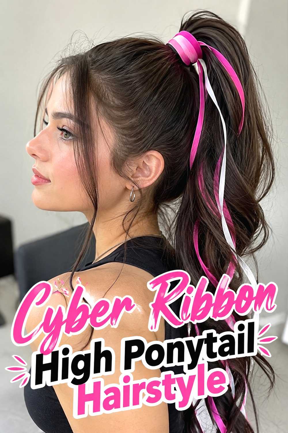 4. Cyber Ribbon High Ponytail Hairstyle