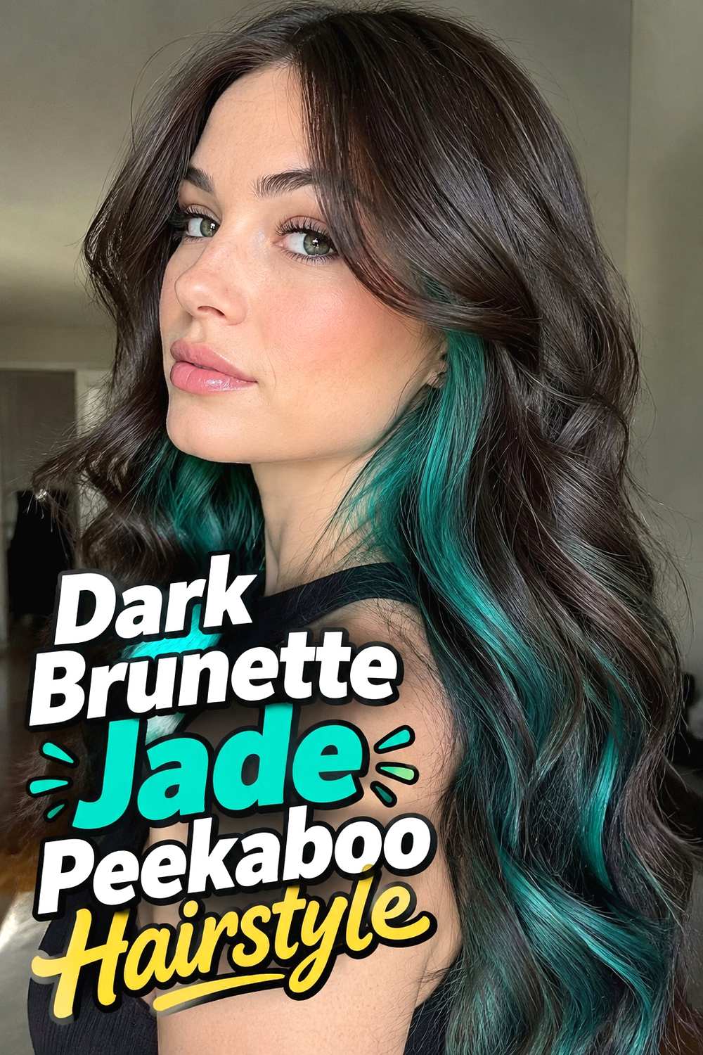 2. Dark Brunette Jade Peekaboo Hairstyle
