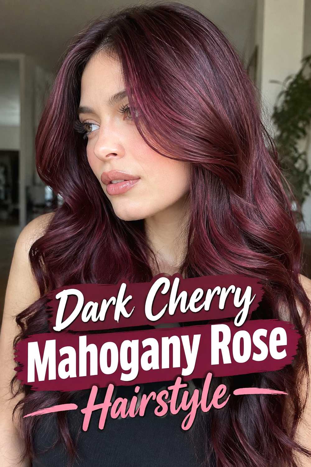 5. Dark Cherry Mahogany Rose Hairstyle
