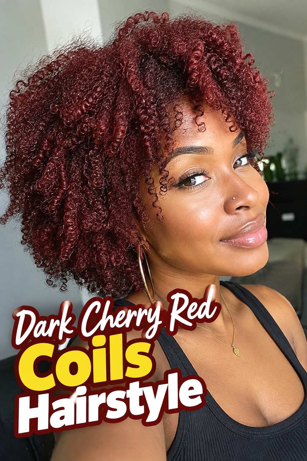 Dark Cherry Red Coils Hairstyle