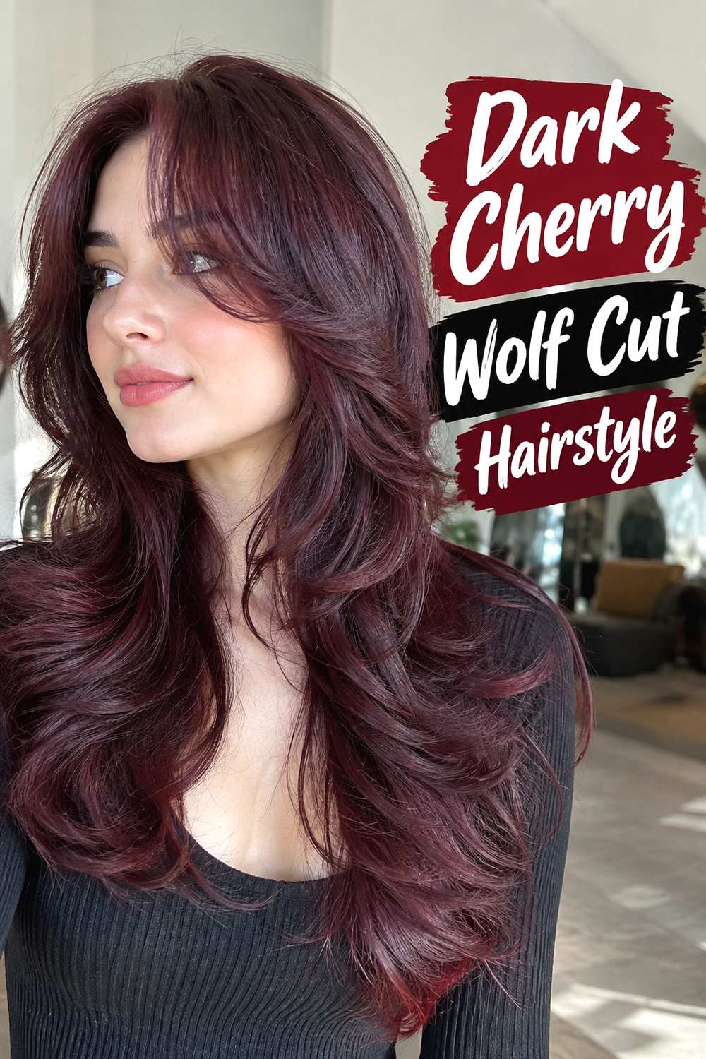 Dark Cherry Wolf Cut Hairstyle