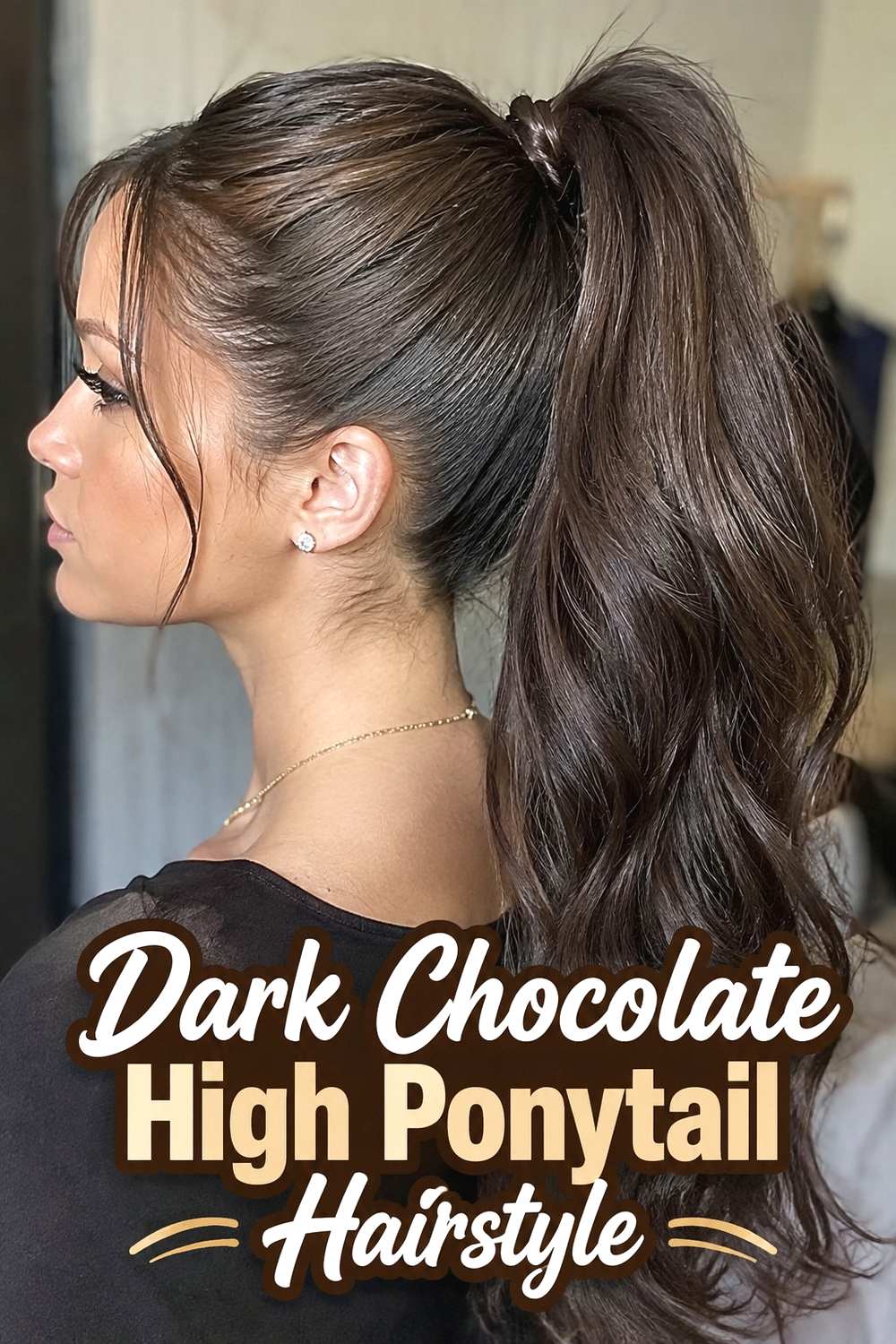 7. Dark Chocolate High Ponytail Hairstyle