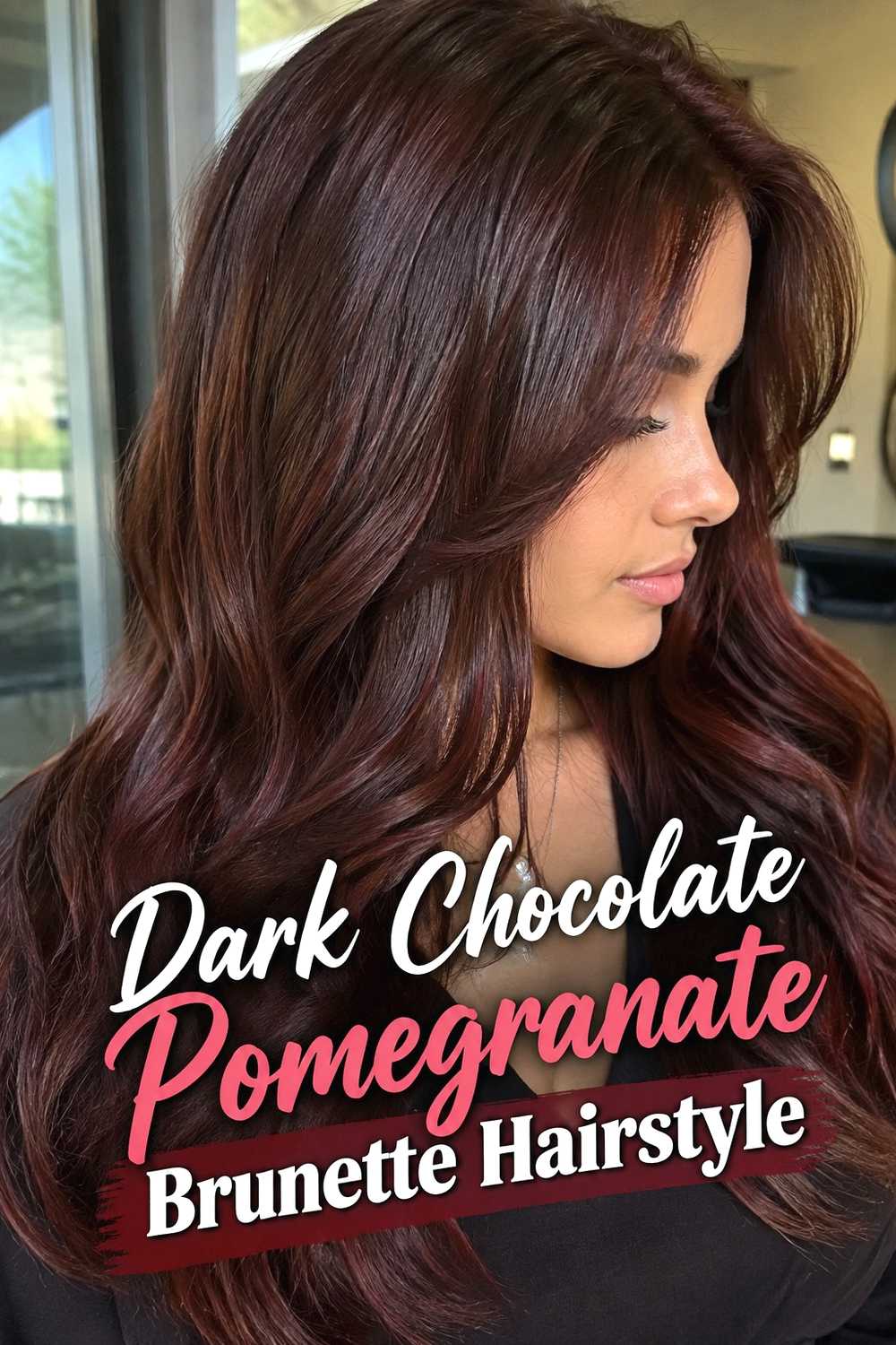 8. Dark Chocolate Pomegranate Brunette Hairstyle