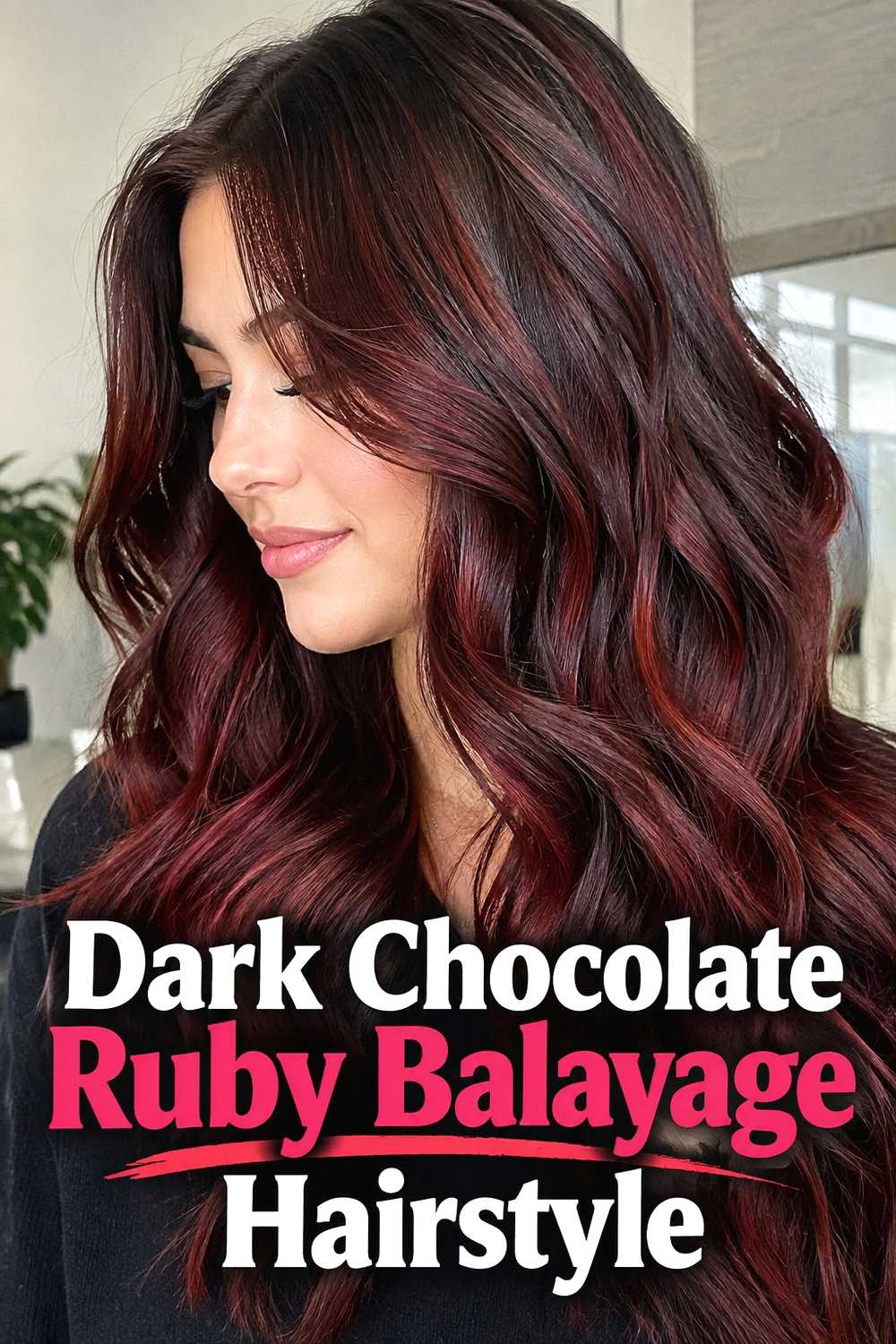 3. Dark Chocolate Ruby Balayage Hairstyle