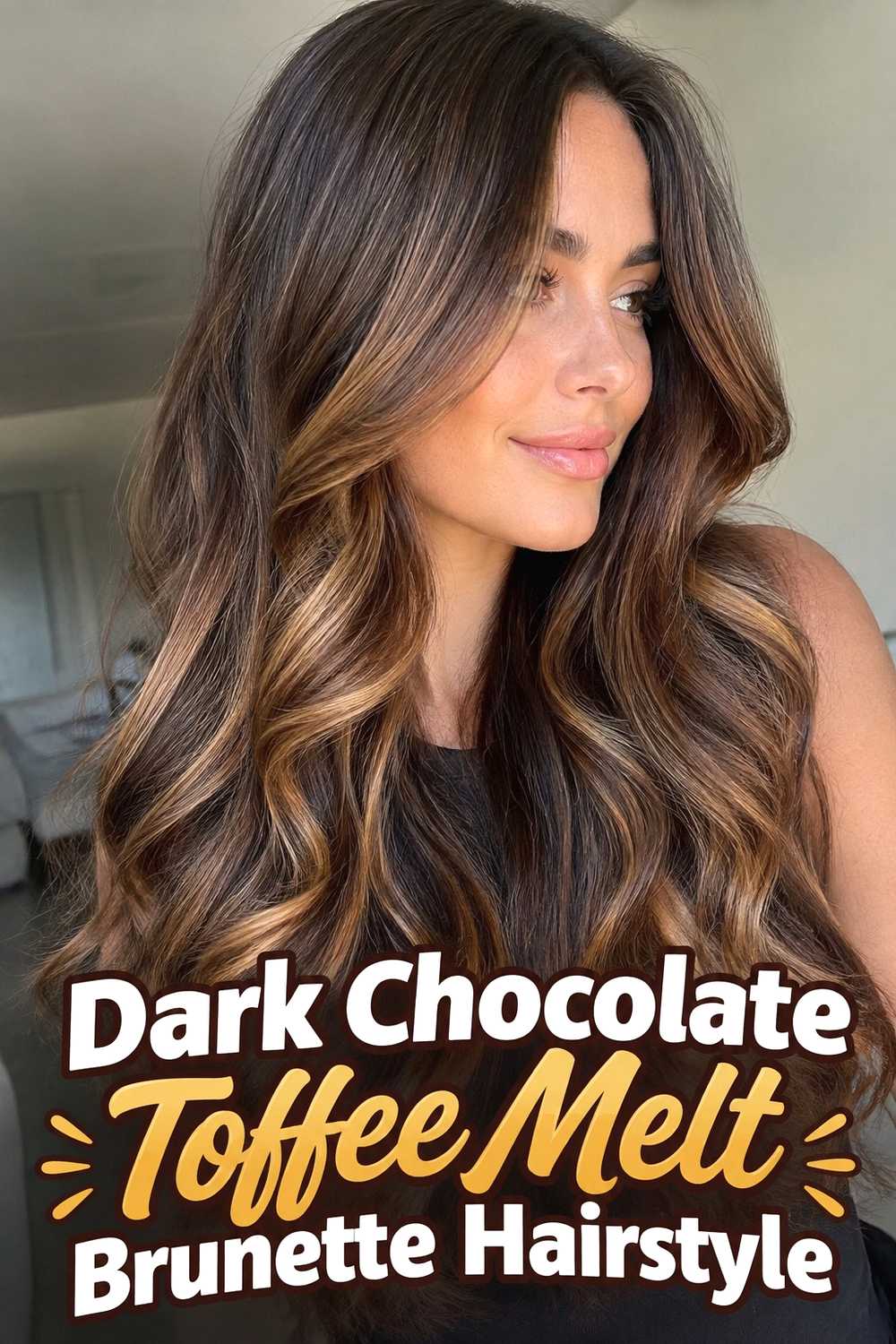 2. Dark Chocolate Toffee Melt Brunette Hairstyle