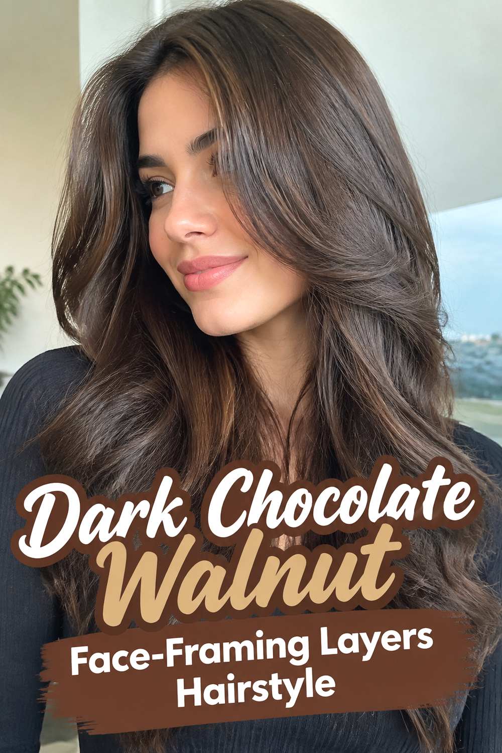 Dark Chocolate Walnut Face-Framing Layers Hairstyle