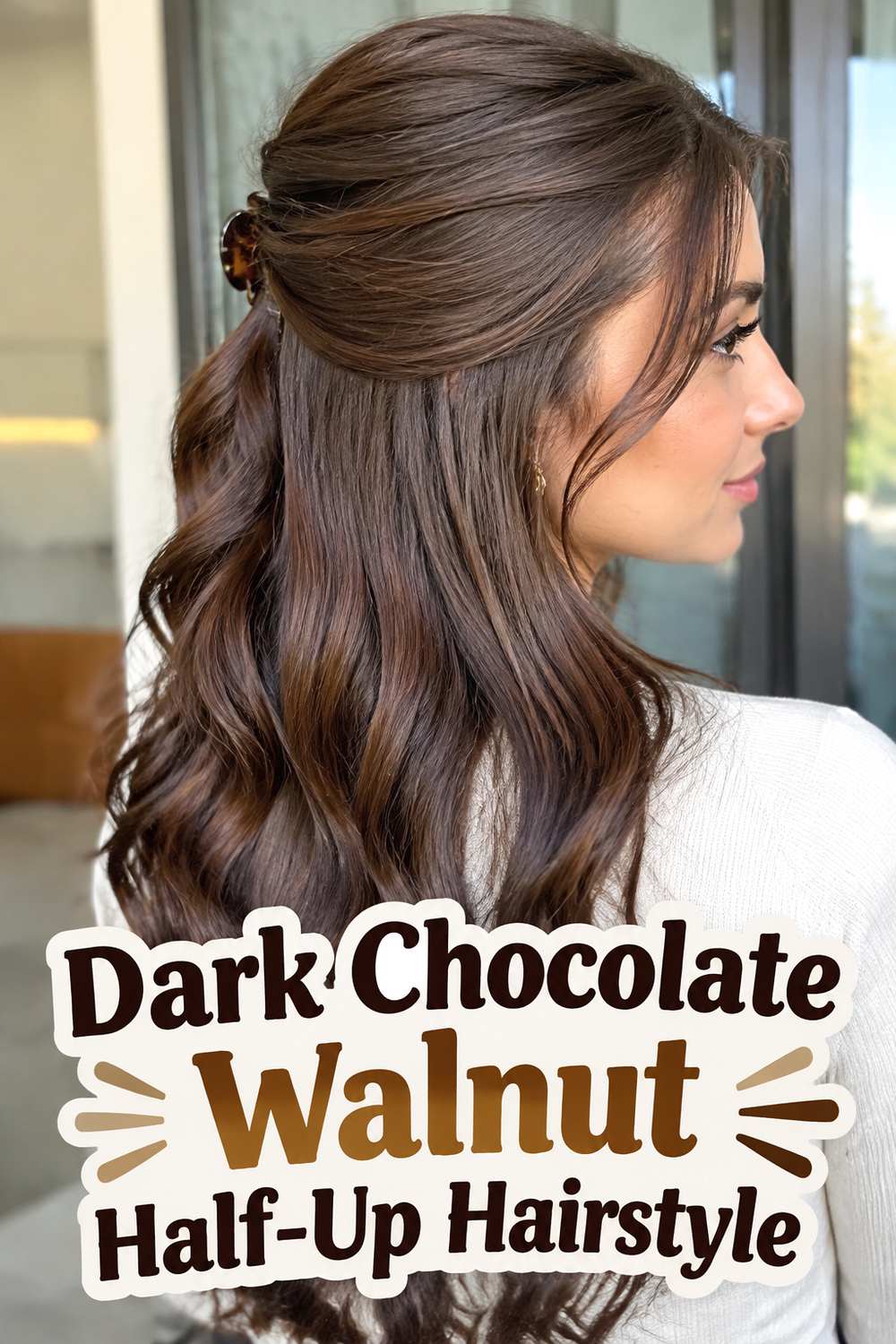 Dark Chocolate Walnut Half-Up Hairstyle