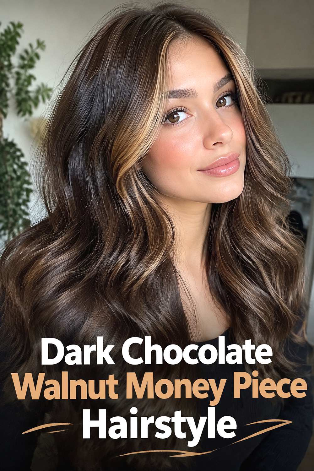Dark Chocolate Walnut Money Piece Hairstyle
