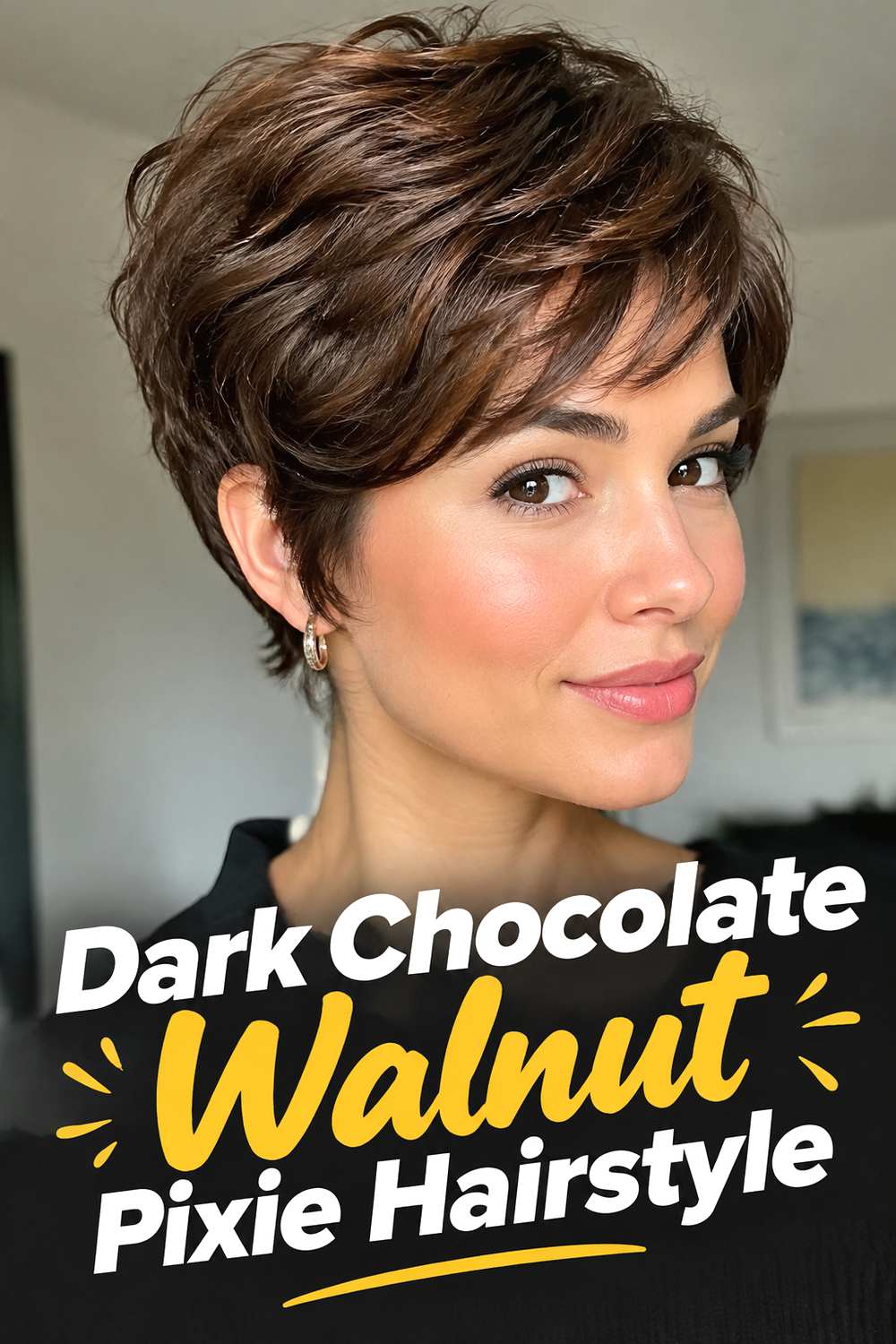 Dark Chocolate Walnut Pixie Hairstyle