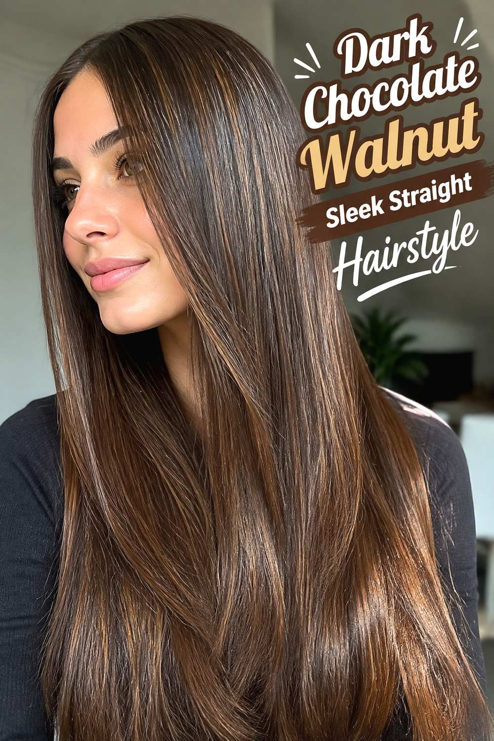 Dark Chocolate Walnut Sleek Straight Hairstyle