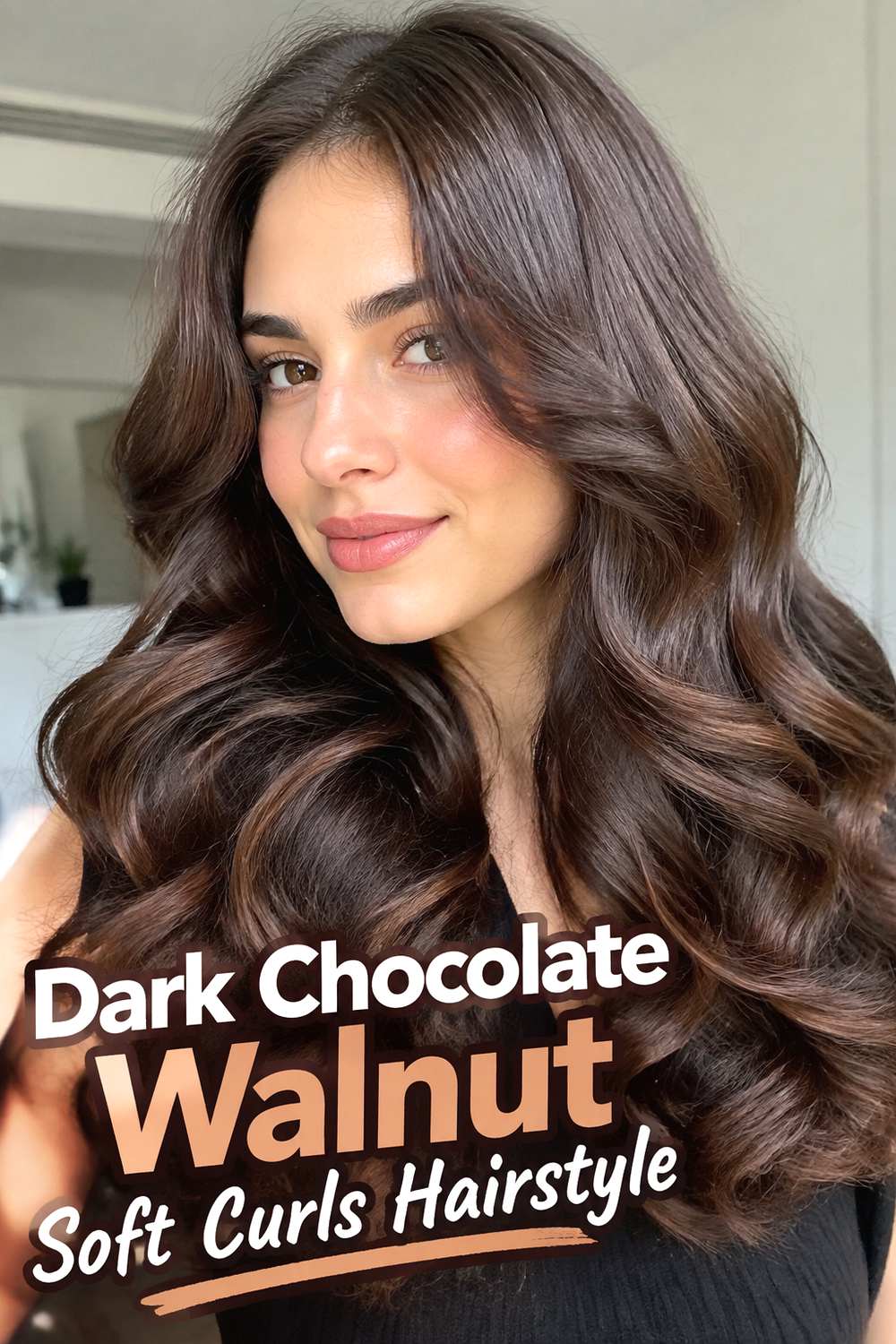 Dark Chocolate Walnut Soft Curls Hairstyle