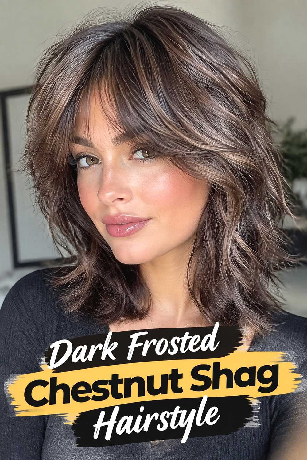 16. Dark Frosted Chestnut Shag Hairstyle