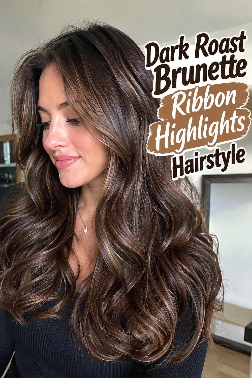 13. Dark Roast Brunette Ribbon Highlights Hairstyle