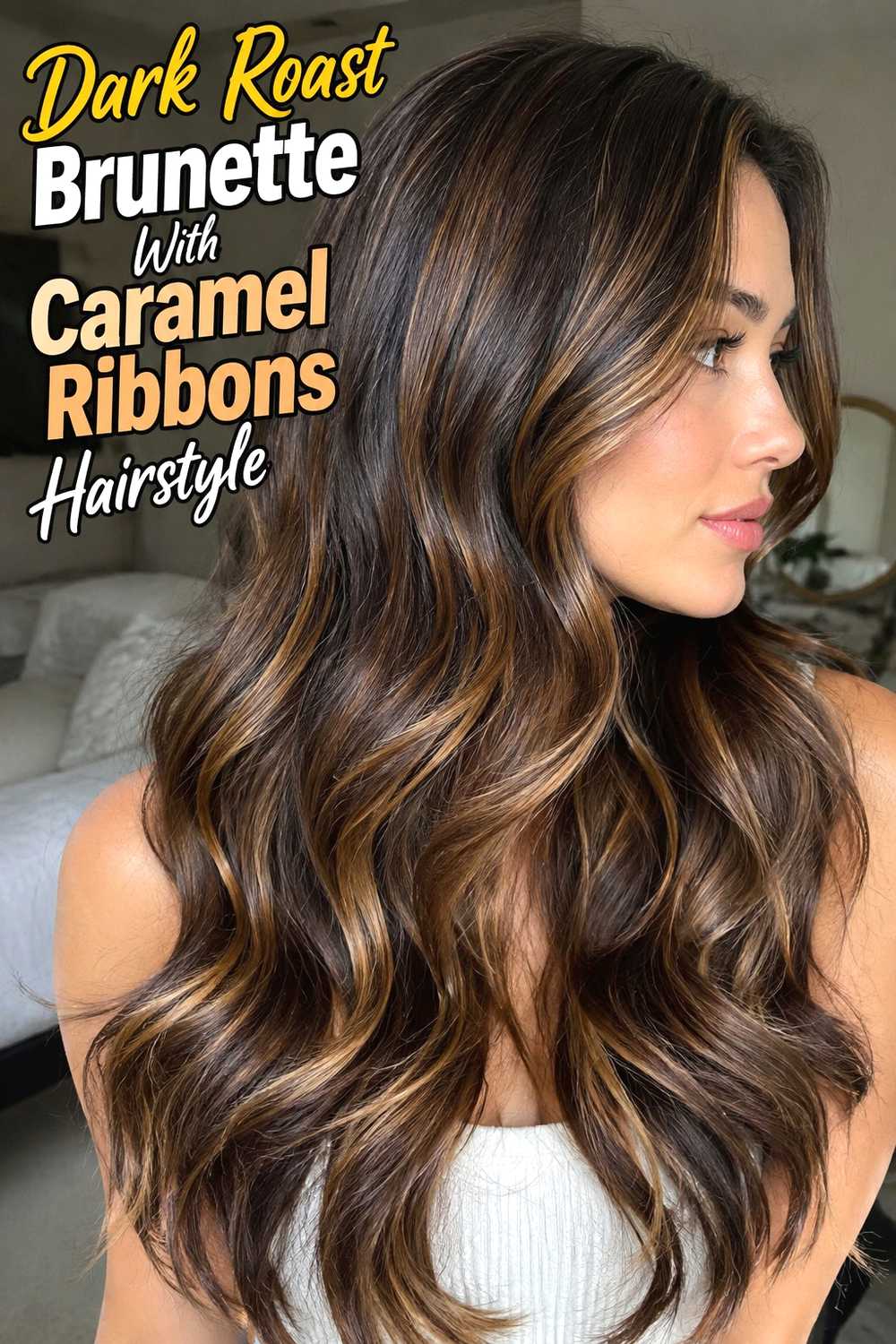 5. Dark Roast Brunette With Caramel Ribbons Hairstyle