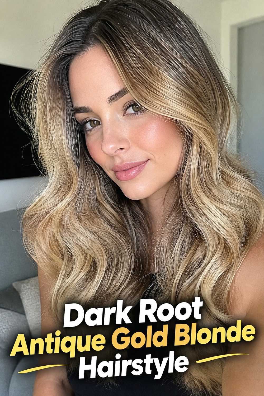 12. Dark Root Antique Gold Blonde Hairstyle