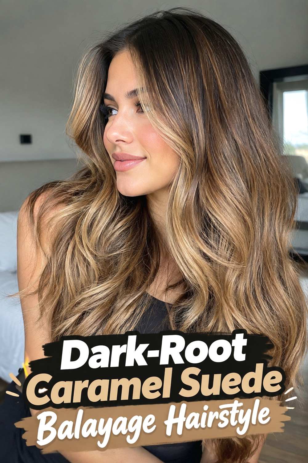 7. Dark Root Caramel Suede Balayage Hairstyle