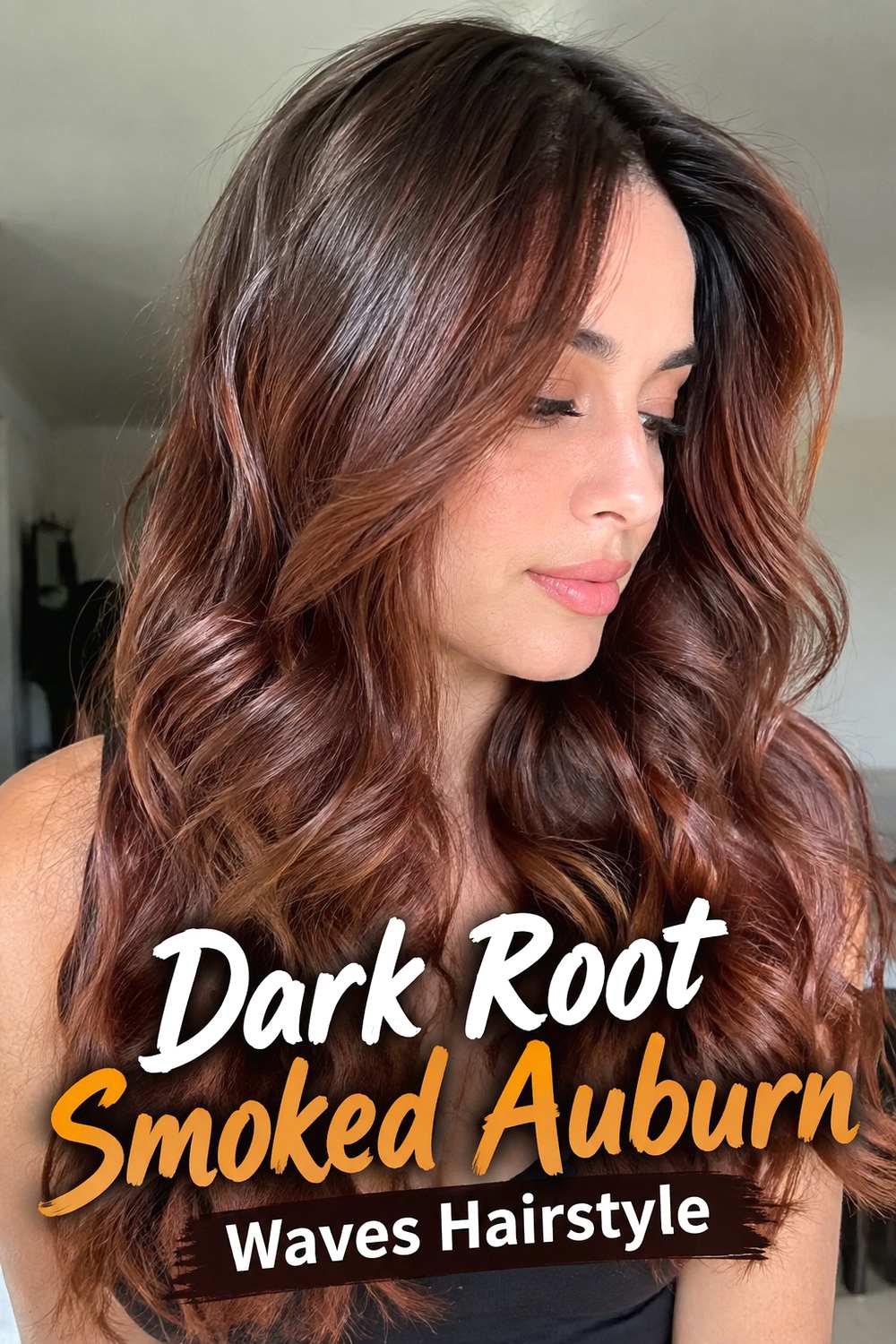 Dark Root Smoked Auburn Waves Hairstyle